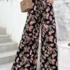 Black Lightweigh Floral Print Elastic Waist Pants -Modlily Shop 333554 P 1683595951009
