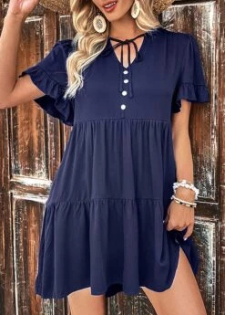 Navy Drawstring Short A Line Dress
