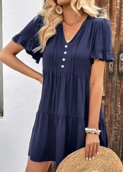Navy Drawstring Short A Line Dress -Modlily Shop 333555 P 1683595961239
