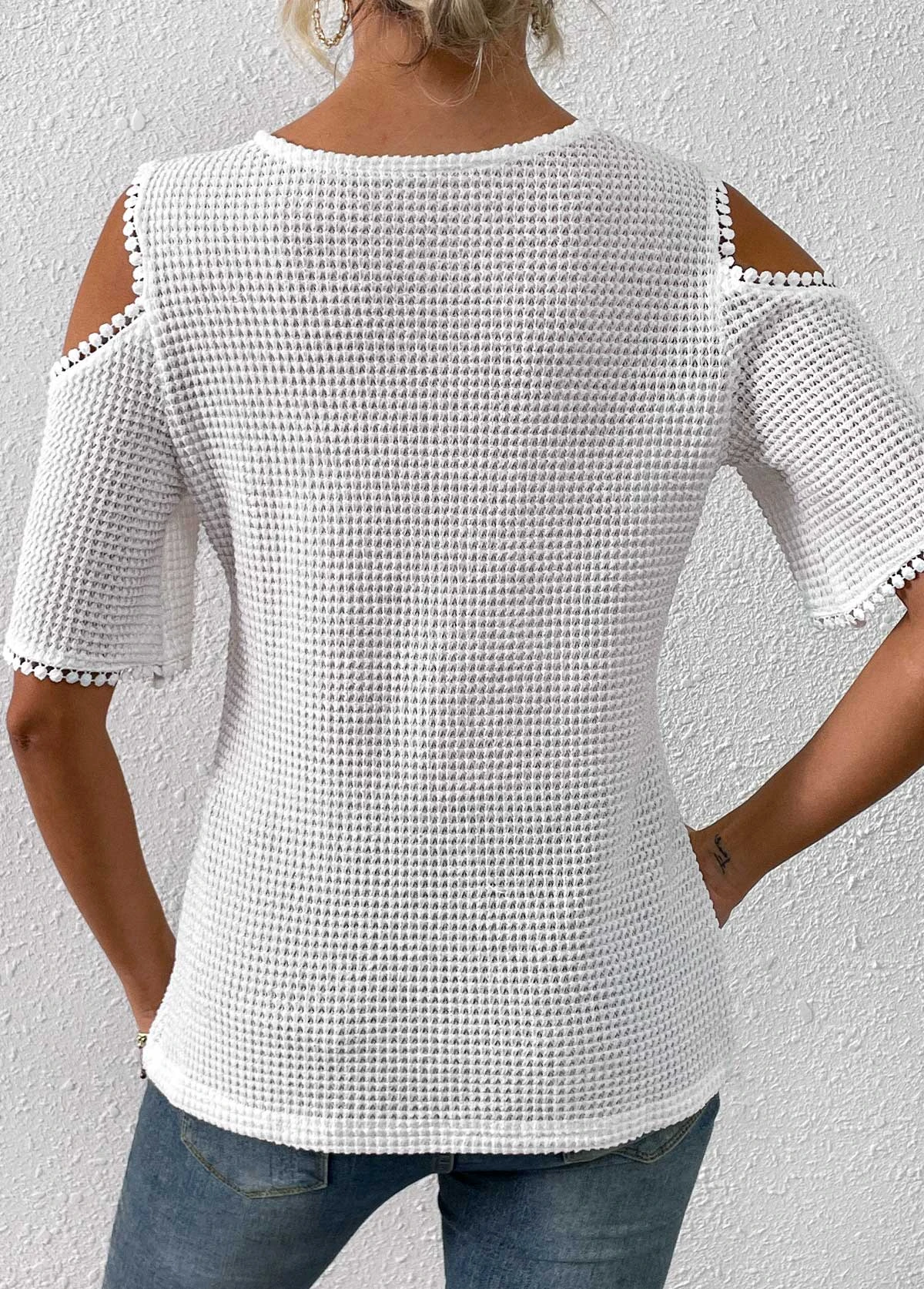 White Lace Half Sleeve Round Neck T Shirt 4 White Lace Half Sleeve Round Neck T Shirt - Image 2