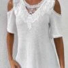 White Lace Half Sleeve Round Neck T Shirt
