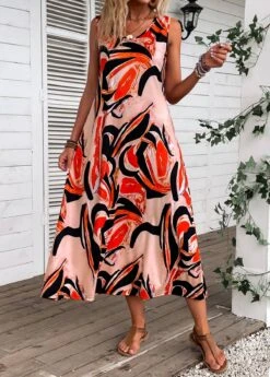 Orange Plants Print Sleeveless Shift Dress 9 Orange Plants Print Sleeveless Shift Dress -Modlily Shop 333589 P 16866558903232