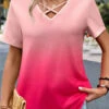 Hot Pink Criss Cross Ombre T Shirt -Modlily Shop 333632 P 1683700562148