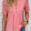 Peach Red Patchwork Short Sleeve T Shirt -Modlily Shop 333730 P 16866561554320