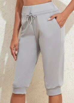 Grey Pocket Drawastring High Waisted Jogger Pants