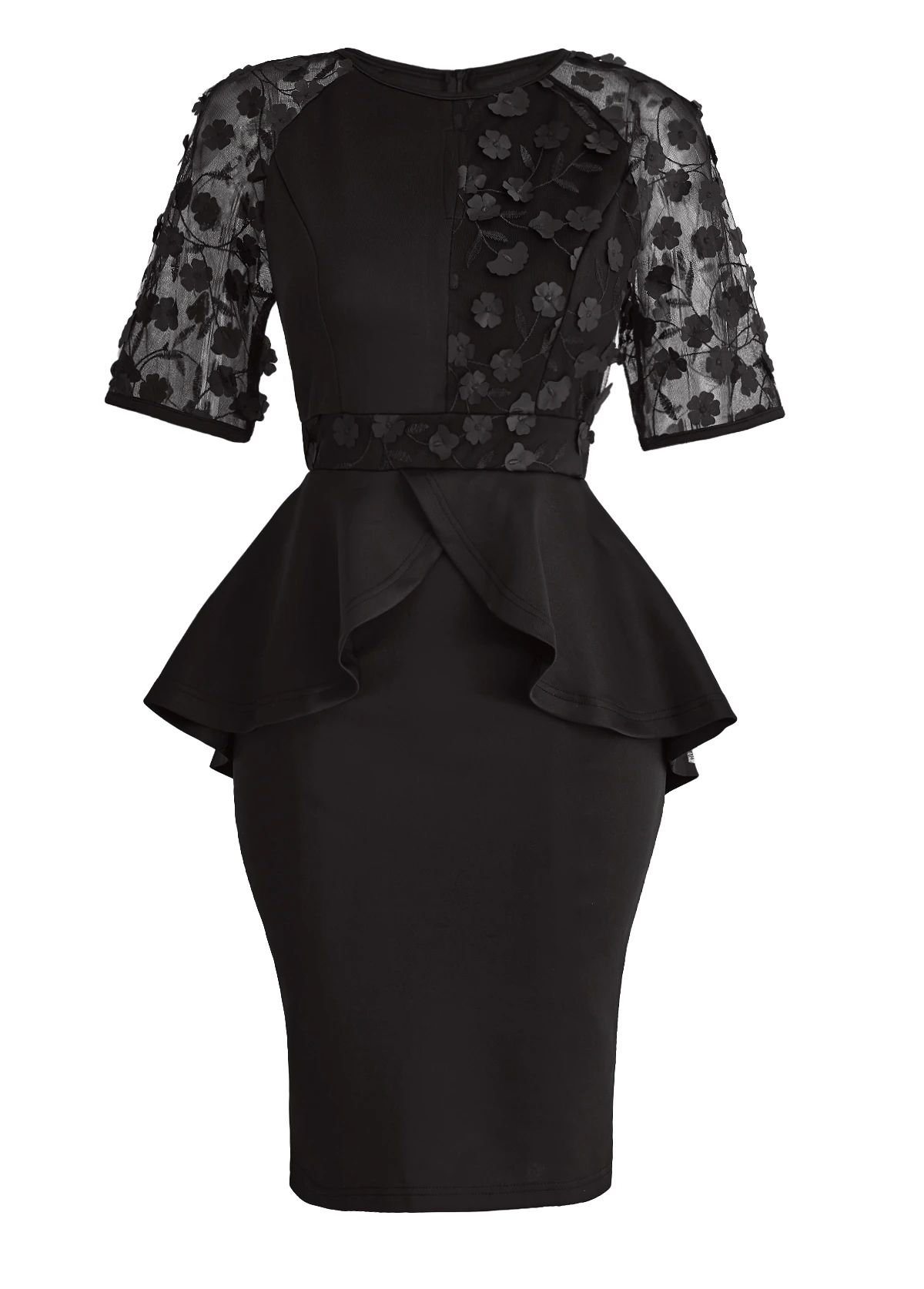 Black Patchwork Half Sleeve Round Neck Bodycon Dress 7 Black Patchwork Half Sleeve Round Neck Bodycon Dress - Image 5