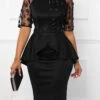 Black Patchwork Half Sleeve Round Neck Bodycon Dress -Modlily Shop 333945 P 16940844158350