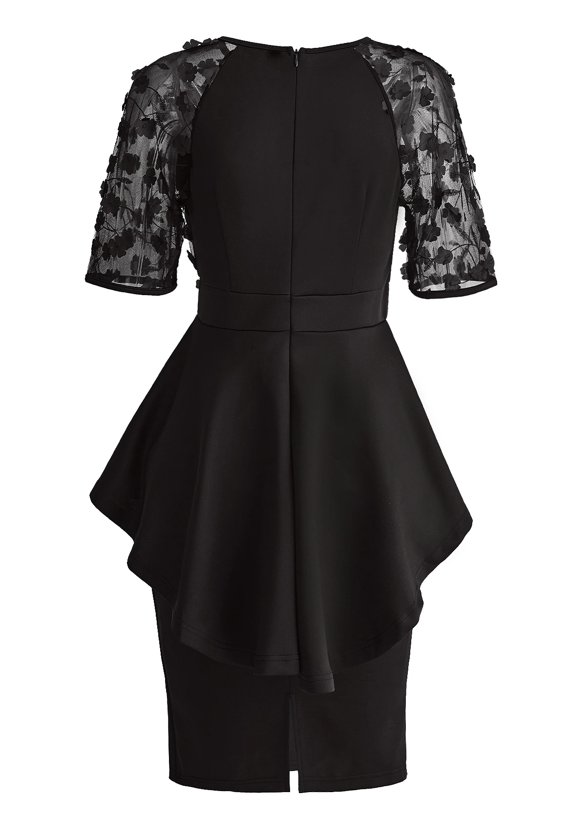 Black Patchwork Half Sleeve Round Neck Bodycon Dress 8 Black Patchwork Half Sleeve Round Neck Bodycon Dress - Image 6