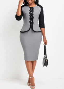 Grey Fake 2in1 Three Quarter Length Sleeve Bodycon Dress 9 Grey Fake 2in1 Three Quarter Length Sleeve Bodycon Dress -Modlily Shop 333946 P 16873431251503