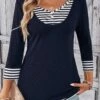 Navy Fake 2in1 Striped T Shirt -Modlily Shop 333952 P 16879426550960