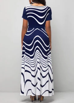 Navy Tie Geometric Print Belted Maxi Dress 6 Navy Tie Geometric Print Belted Maxi Dress -Modlily Shop 333990 P 1688975048462