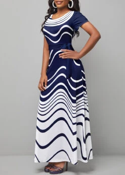 Navy Tie Geometric Print Belted Maxi Dress 7 Navy Tie Geometric Print Belted Maxi Dress -Modlily Shop 333990 P 1688975048516