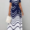 Navy Tie Geometric Print Belted Maxi Dress -Modlily Shop 333990 P 1688975048575