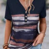 Navy Button Striped Short Sleeve T Shirt -Modlily Shop 334043 P 1683886547176