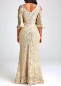 Golden Sequin Half Sleeve Maxi Dress -Modlily Shop 334049 P 16859657455501