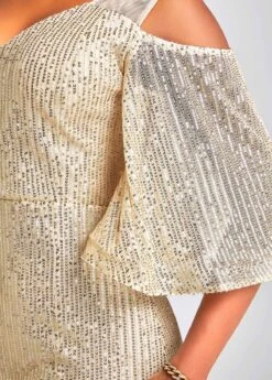 Golden Sequin Half Sleeve Maxi Dress -Modlily Shop 334049 P 16859657456984