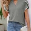 Grey Patchwork Short Sleeve Split Neck T Shirt -Modlily Shop 334193 P 1684214575430