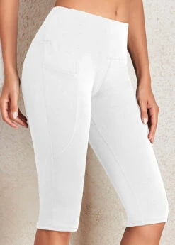 White Mid Waisted Knee Length Elastic Waist Leggings 9 White Mid Waisted Knee Length Elastic Waist Leggings -Modlily Shop 334194 P 16844986331132