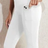 White Mid Waisted Knee Length Elastic Waist Leggings -Modlily Shop 334194 P 16844986334570