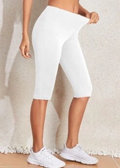 White Mid Waisted Knee Length Elastic Waist Leggings 10 White Mid Waisted Knee Length Elastic Waist Leggings -Modlily Shop 334194 P 16844986334793