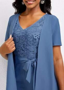 Dusty Blue Bowknot Capri Short Sleeve Jumpsuit -Modlily Shop 334254 P 16877770830154