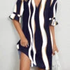 Navy Split Striped Shift Dress