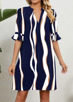 Navy Split Striped Shift Dress -Modlily Shop 334264 P 1684229268227