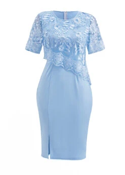 Sky Blue Lace Half Sleeve Bodycon Dress -Modlily Shop 334272 P 16941410080344