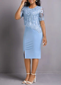 Sky Blue Lace Half Sleeve Bodycon Dress -Modlily Shop 334272 P 16941410082213