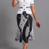 White Contrast Binding Geometric Print Bodycon Dress
