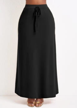 Black Pocket A Line Drawastring Maxi Skirt -Modlily Shop 334288 P 16843227987403