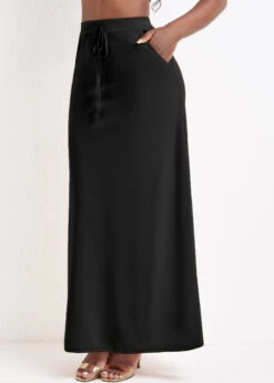 Black Pocket A Line Drawastring Maxi Skirt -Modlily Shop 334288 P 16843227989152