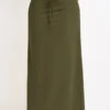 Olive Green Pocket A Line Drawastring Maxi Skirt