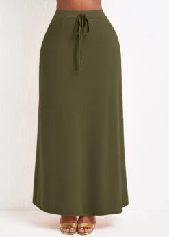 Olive Green Pocket A Line Drawastring Maxi Skirt -Modlily Shop 334290 P 16851002578003