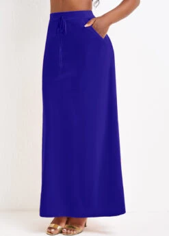 Purplish Blue Pocket A Line Drawastring Maxi Skirt -Modlily Shop 334291 P 16851002553652