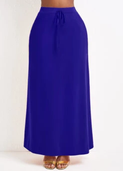 Purplish Blue Pocket A Line Drawastring Maxi Skirt -Modlily Shop 334291 P 16851002554323