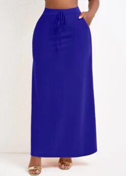 Purplish Blue Pocket A Line Drawastring Maxi Skirt