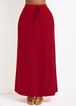 Wine Red Pocket A Line Drawastring Maxi Skirt -Modlily Shop 334292 P 16851002463953