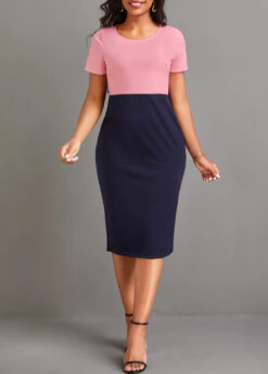 Pink Two Piece Plants Print Bodycon Dress And Cardigan -Modlily Shop 334348 P 16856140535414