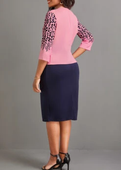 Pink Two Piece Plants Print Bodycon Dress And Cardigan -Modlily Shop 334348 P 16856140536241