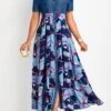 Denim Blue Button Chain Print Maxi Dress -Modlily Shop 334354 P 16855012977780