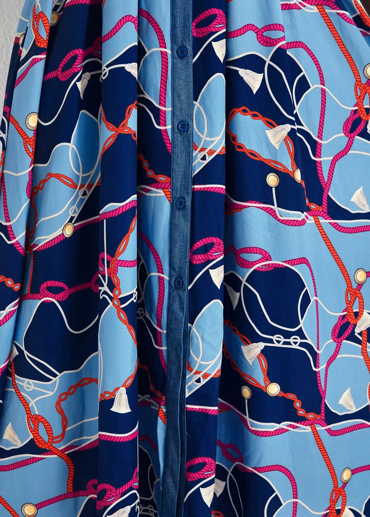 Denim Blue Button Chain Print Maxi Dress 8 Denim Blue Button Chain Print Maxi Dress - Image 6