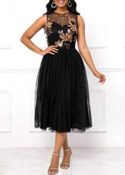 Black Sequin Sleeveless Round Neck Dress -Modlily Shop 334355 P 16890815370924