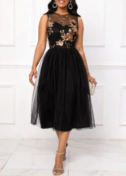 Black Sequin Sleeveless Round Neck Dress -Modlily Shop 334355 P 16890815371383