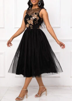 Black Sequin Sleeveless Round Neck Dress -Modlily Shop 334355 P 16890815373182