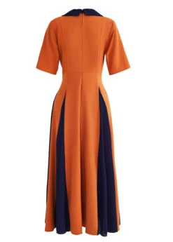 Brick Red Patchwork Half Sleeve Lapel Maxi Dress -Modlily Shop 334376 P 16947447352775