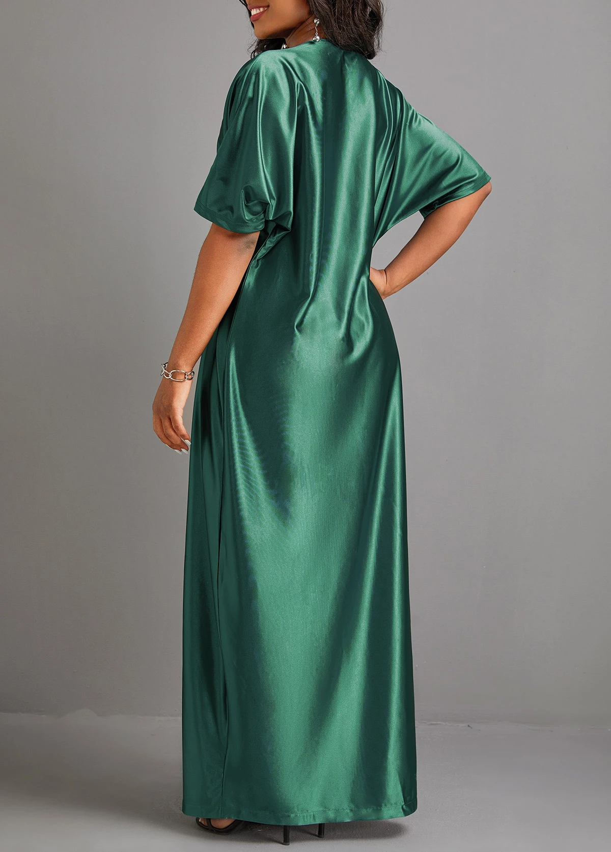 Green Split Half Sleeve Shift Dress 4 Green Split Half Sleeve Shift Dress - Image 2