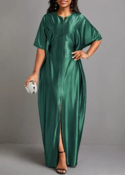 Green Split Half Sleeve Shift Dress 11 Green Split Half Sleeve Shift Dress -Modlily Shop 334430 P 16855885471652