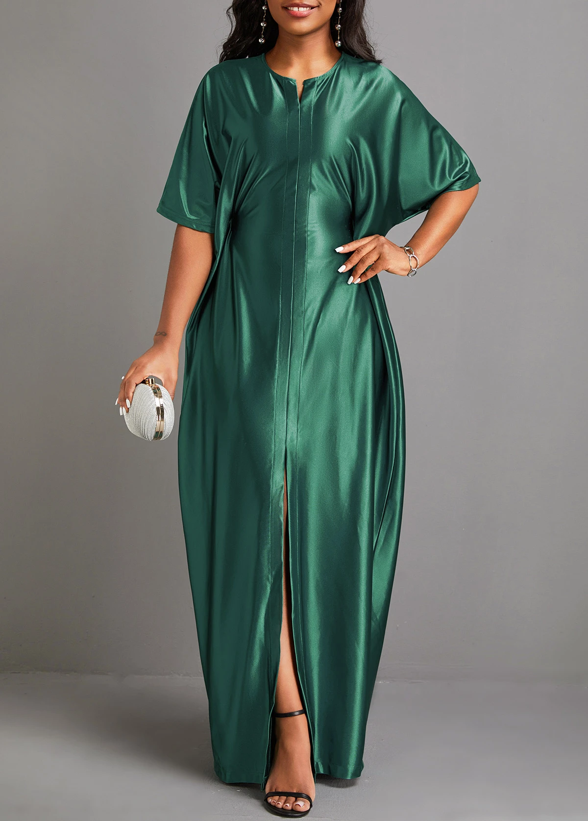 Green Split Half Sleeve Shift Dress 7 Green Split Half Sleeve Shift Dress - Image 5