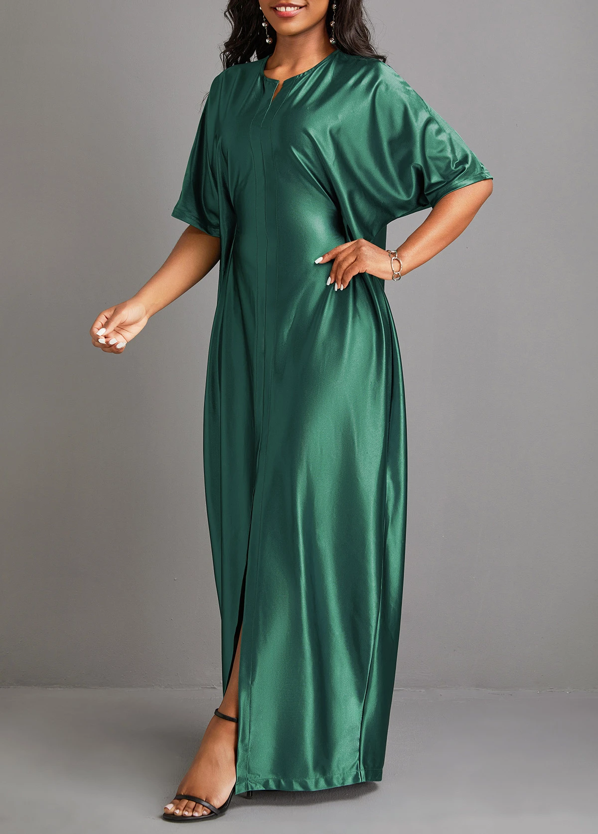 Green Split Half Sleeve Shift Dress 5 Green Split Half Sleeve Shift Dress - Image 3
